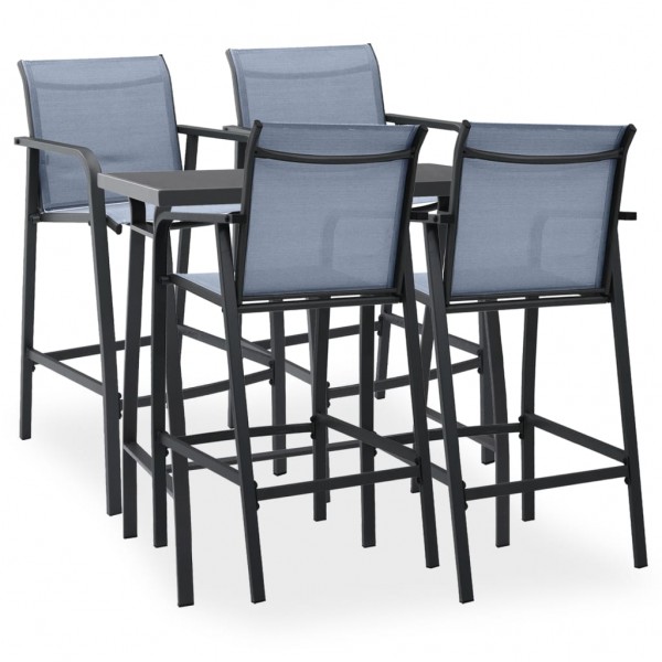 Mesa alta y taburetes de bar de jardín 5 piezas negro y gris D