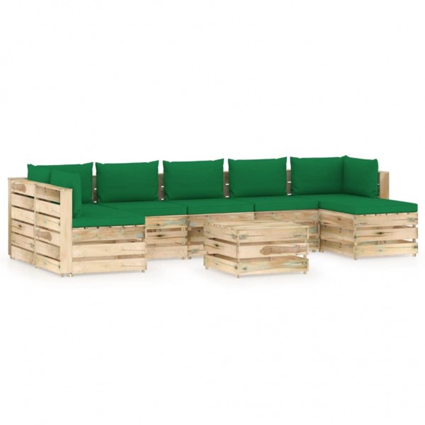 Muebles de jardín 8 piezas con cojines madera impregnada verde D