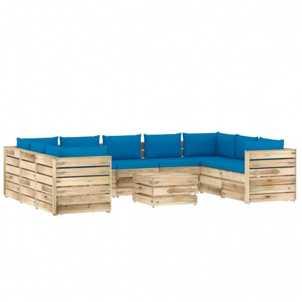 Muebles de jardín 10 piezas con cojines madera impregnada verde D
