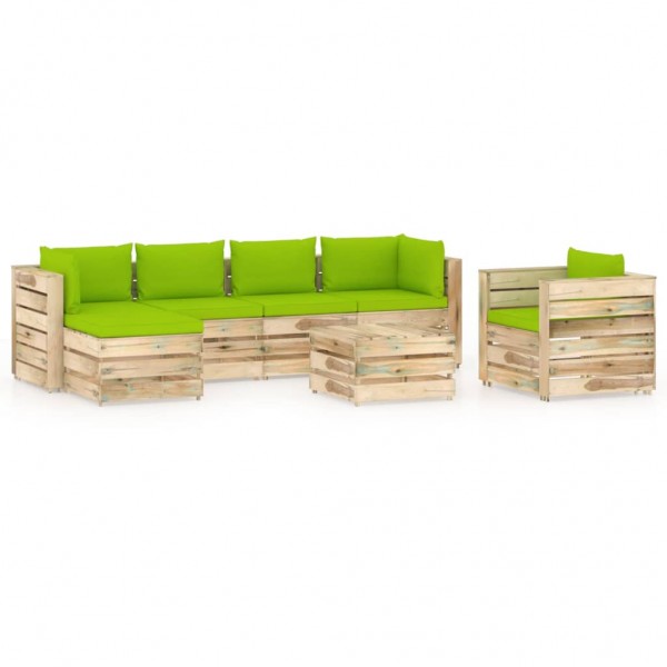 Muebles de jardín 7 piezas con cojines madera impregnada verde D