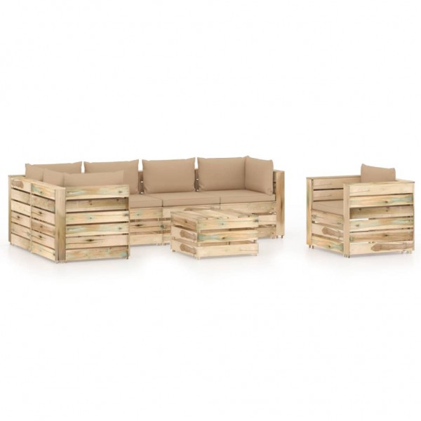Muebles de jardín 7 piezas con cojines madera impregnada verde D