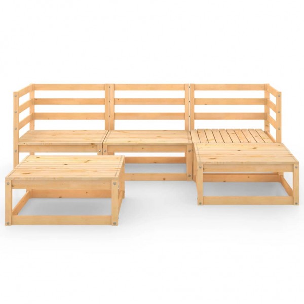 Conjunto lounge de jardim 5 peças em madeira maciça de pinho D