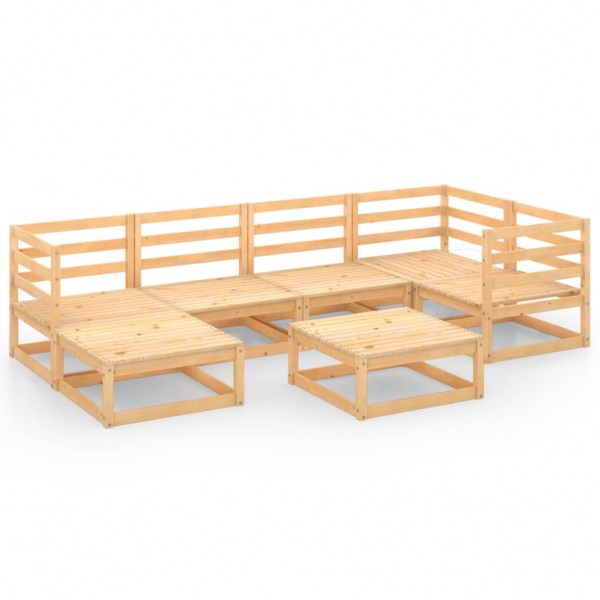 Jogos de mobiliário de jardim 7 peças e almofadas madeira de pinho maciço D
