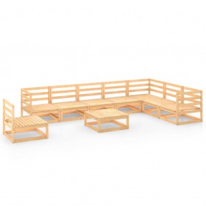 Jogos de mobiliário de jardim 9 peças e almofadas madeira de pinho maciço D