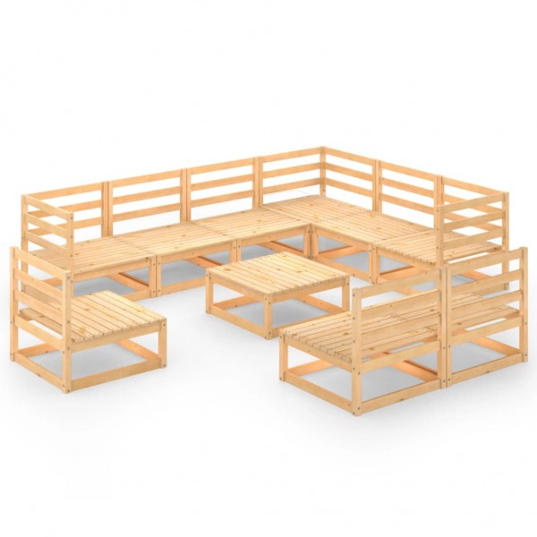 Jogos de mobiliário de jardim 10 peças e almofadas madeira de pinho maciço D