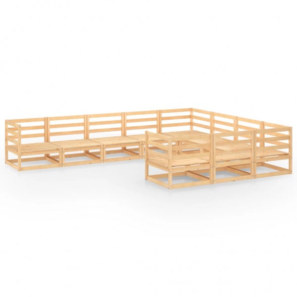 Conjunto de móveis de jardim de 10 peças com almofadas em madeira maciça de pinho D