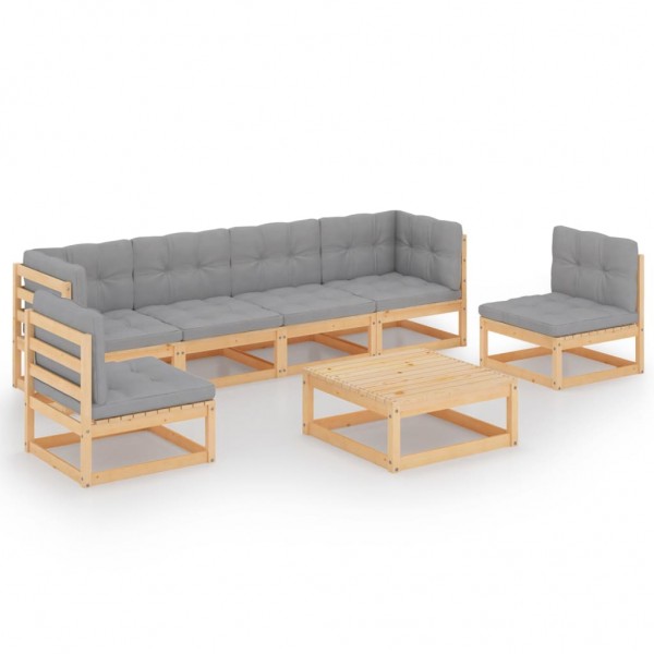 Muebles de jardín 7 piezas con cojines de madera de pino maciza D