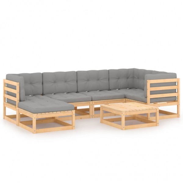 Muebles de jardín 7 piezas con cojines de madera de pino maciza Muebles de jardín 7 piezas con cojines de madera de pino maciza D