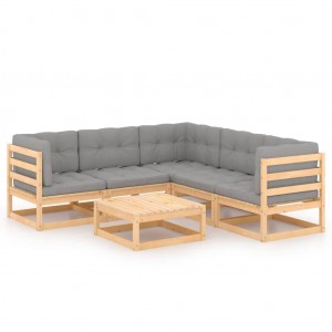 Muebles de jardín 6 piezas con cojines de madera de pino maciza D