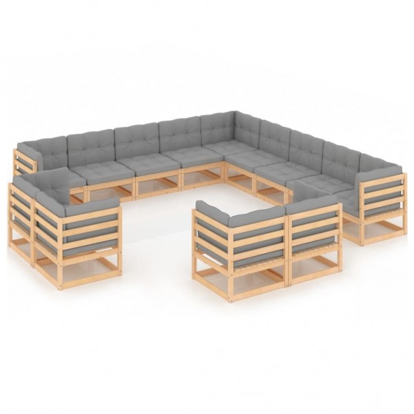 Conjunto de móveis de jardim 13 pts com almofadas de madeira maciça pinheiro D