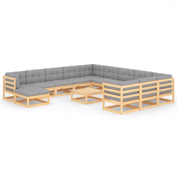 Juego de muebles de jardín 13 pzas y cojines madera pino maciza Juego de muebles de jardín 13 pzas y cojines madera pino maciza D