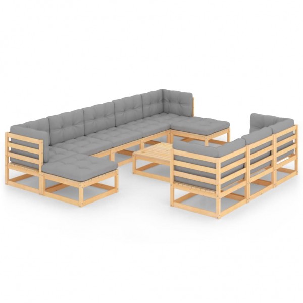 Juego de muebles de jardín 11 pzas y cojines madera pino maciza Juego de muebles de jardín 11 pzas y cojines madera pino maciza D