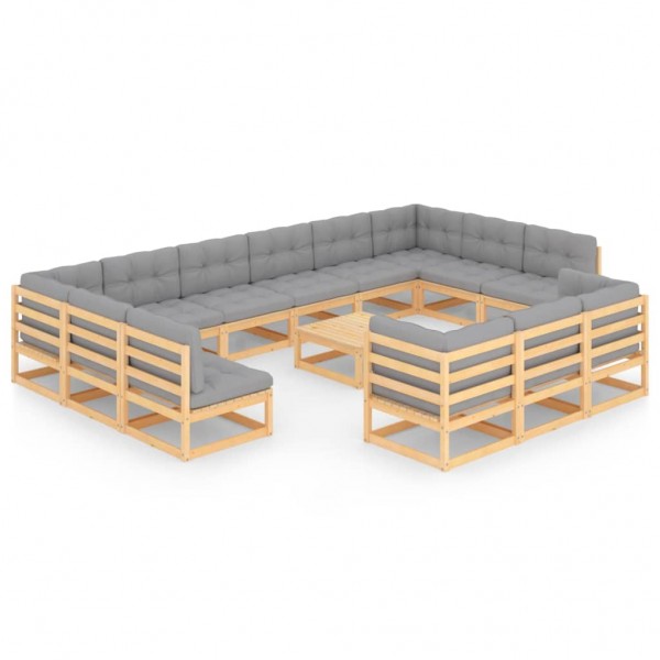 Mobiliário de jardim 14 camas com almofadas de madeira de pinho maciço D