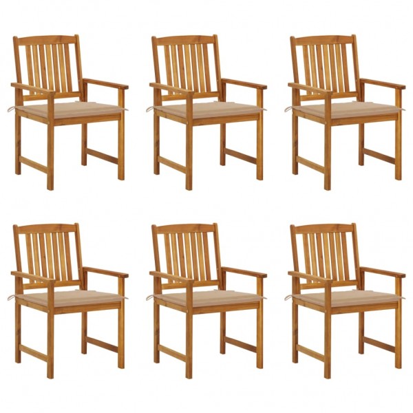Cadeiras e almofadas de jardim 6 unidades em madeira de acácia maciça D
