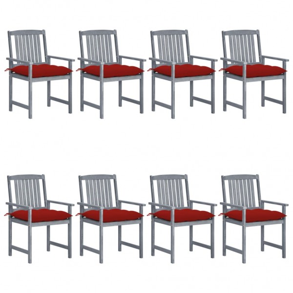 Cadeiras de jardim com almofadas 8 unidades em madeira de acácia cinza maciça D