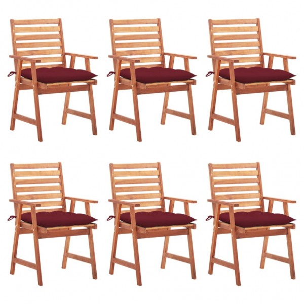 Cadeiras e almofadas de jantar de jardim 6 unidades em madeira de acácia maciça D