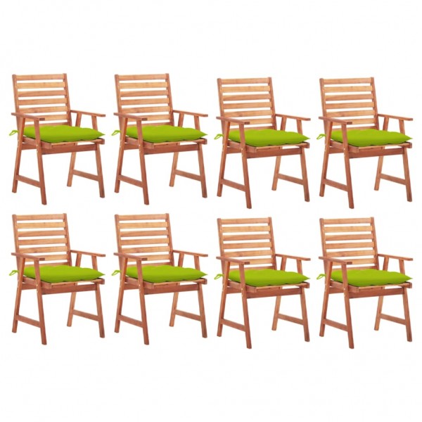 Cadeiras e almofadas de jantar de jardim 8 unidades em madeira de acácia maciça D
