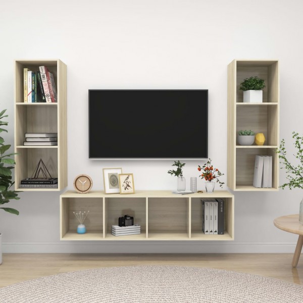 Muebles de pared de TV 3 pzas aglomerado color roble Sonoma D