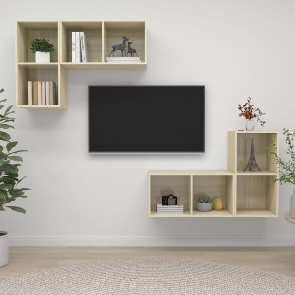 Mobiliário de sala de estar de parede 4 pcs madeira engenharia de carvalho Sonoma D