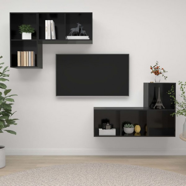 Mobiliário de sala de estar de parede 4pcs madeira engenharia preto brilho D