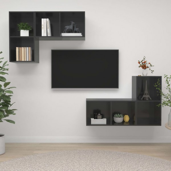 Muebles de pared para TV 4 uds aglomerado gris con brillo D
