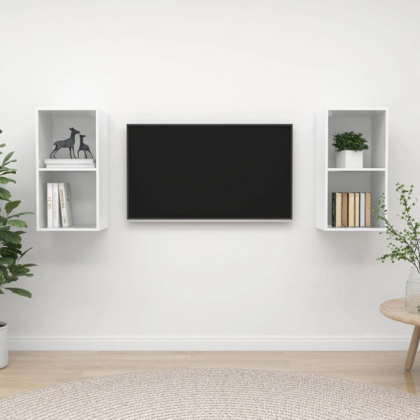 Muebles de pared para TV 2 uds aglomerado blanco con brillo D
