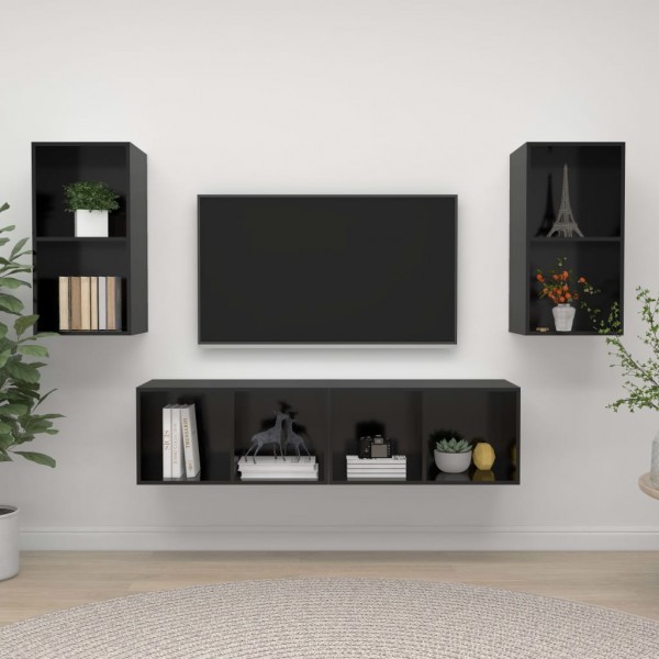 Muebles de pared para TV 4 pzas aglomerado negro con brillo D