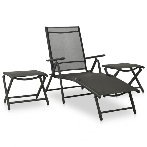 Set de muebles de jardín 3 piezas textilene aluminio negro D