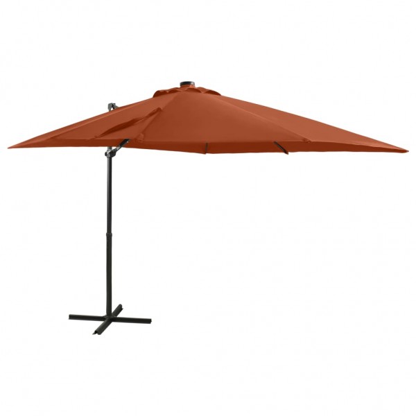 Guarda-chuva com poste e luzes LED terracota 250 cm D