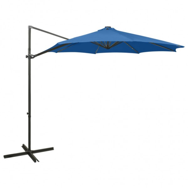 Guarda-chuva com poste e luzes LED azuis 300 cm D