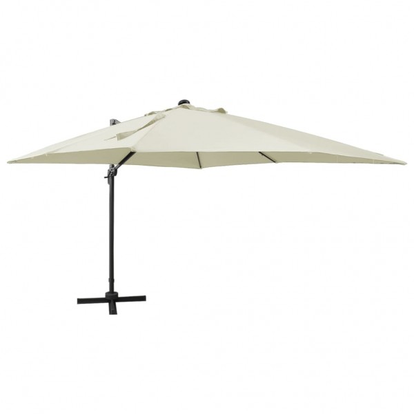 Guarda-chuva com poste e luzes LED areia 300 cm D