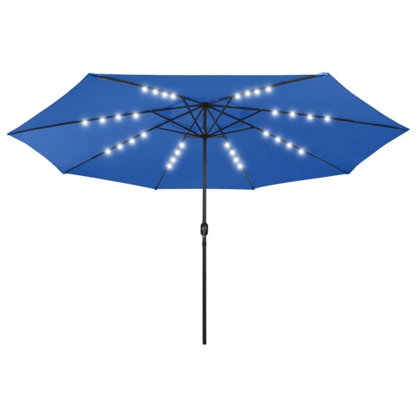 Sombrilla de jardín con luces LED palo de metal 400 cm azul D