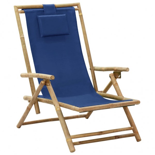 Cadeira de repouso reclinável de bambu e tecido azul-marino D