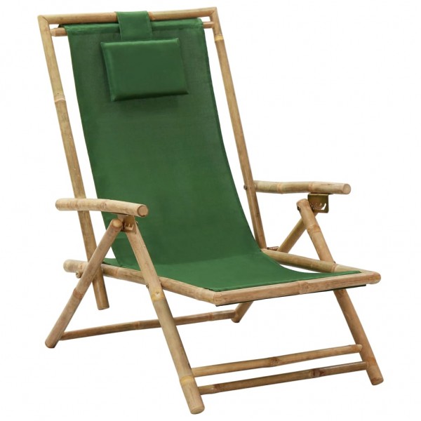 Silla de relajación reclinable de bambú y tela verde D