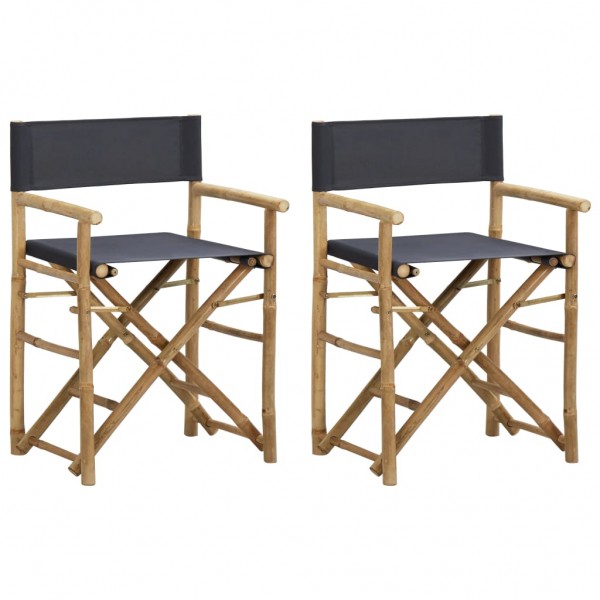 Cadeiras de diretor dobráveis 2 peças de bambu e tecido cinza escuro D
