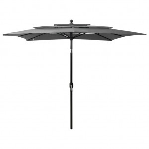 Um guarda-chuva de 3 níveis com um poste de alumínio cinza-antracita de 2,5 x 2,5 m D