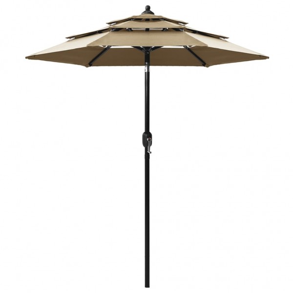 Um guarda-chuva de 3 níveis com um poste de alumínio cinza taupé de 2 m D