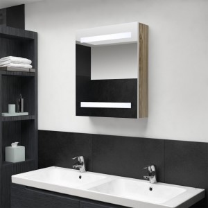 Armario de baño con espejo LED blanco y roble 50x14x60 cm D