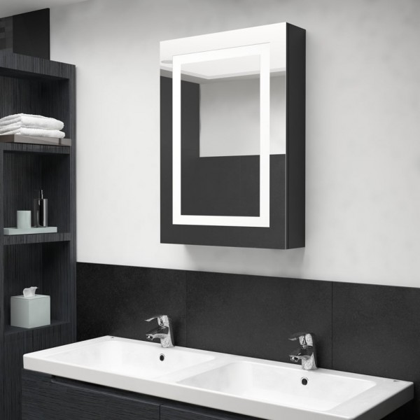 Armario de baño con espejo y LED negro brillante 50x13x70 cm D