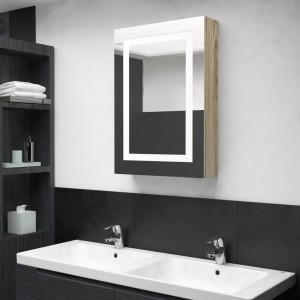 Armário de banho com espelho e LED cor de carvalho 50x13x70 cm D