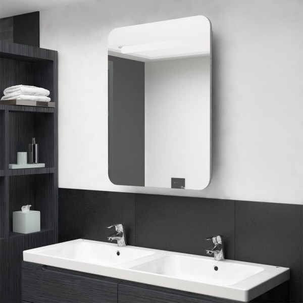 Armario de baño con espejo y LED gris hormigón 60x11x80 cm D