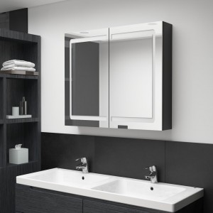 Armario de baño con espejo LED negro brillante 80x12x68 cm D