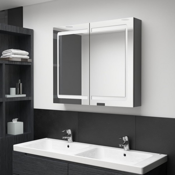 Armario de baño con espejo y LED gris 80x12x68 cm D