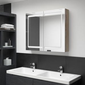 Armário de banho com espelho LED branco e carvalho 80x12x68 cm D
