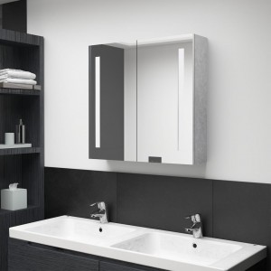 Armário de banho com espelho LED cinza 62x14x60 cm D
