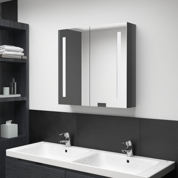 Armario de baño con espejo LED gris brillante 62x14x60 cm D