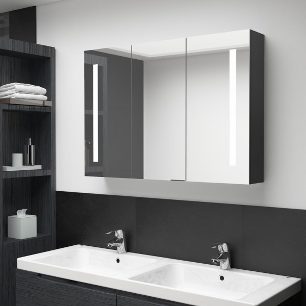 Armario de baño con espejo LED negro brillante 89x14x62 cm D