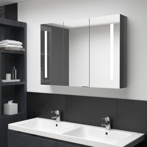 Mueble de baño con espejo LED gris brillante 89x14x62 cm D