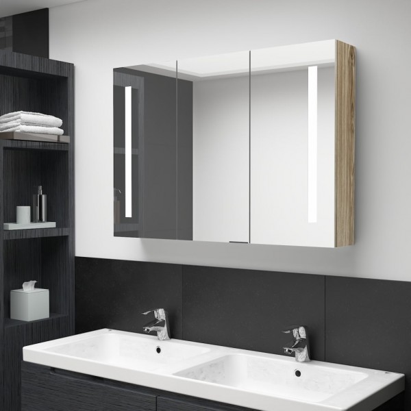 Mueble de baño con espejo LED color roble 89x14x62 cm D