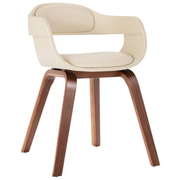 Cadeira de jantar de madeira curva e couro artificial branco D